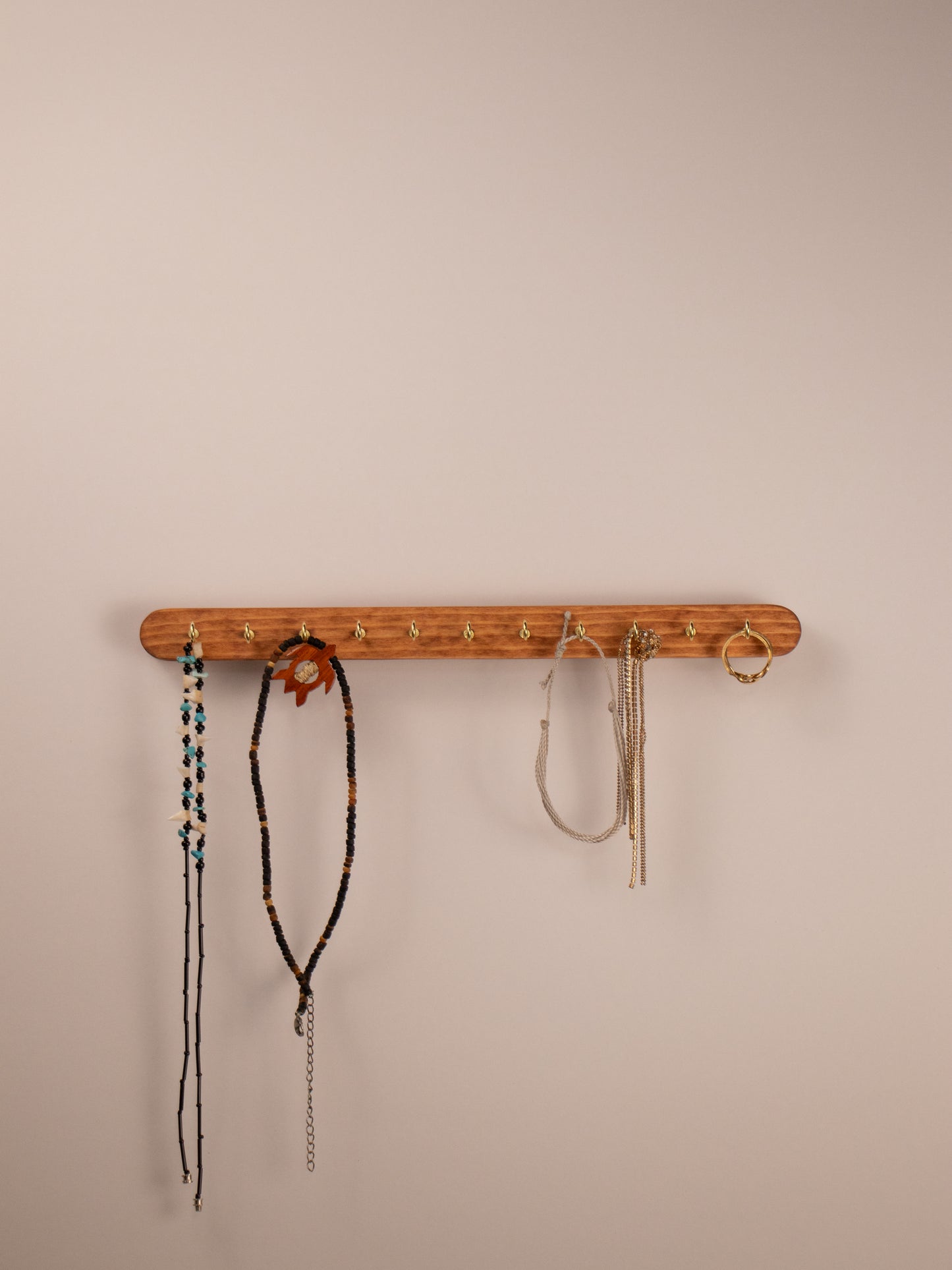 Boho No Drill Jewelry Organizer Display For Renters Mid Century Modern Brown Hand Crafted