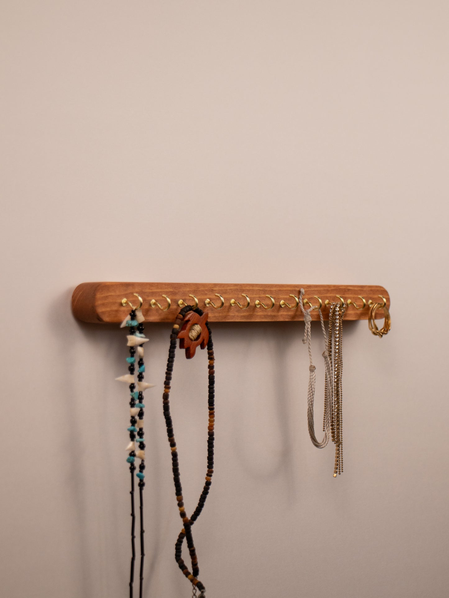 Boho No Drill Jewelry Organizer Display For Renters Mid Century Modern Brown Hand Crafted