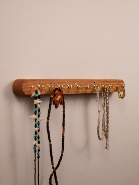 Boho No Drill Jewelry Organizer Display For Renters Mid Century Modern Brown Hand Crafted